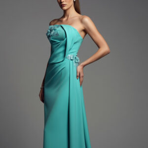 MNM COUTURE B1189 - Straight Neck Column Gown with 3D Floral Accent