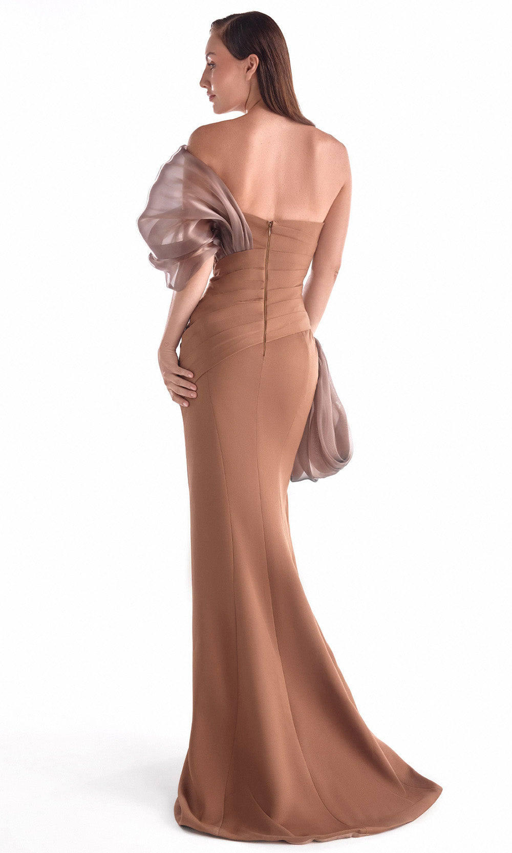 MNM COUTURE G2106 - Pleated Detail Asymmetric Evening Gown - Image 2