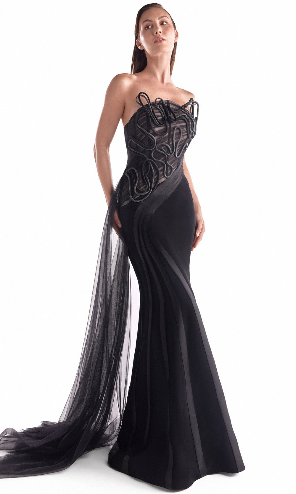MNM COUTURE G2116 - Corded Embroidery Strapless Evening Gown - Image 3