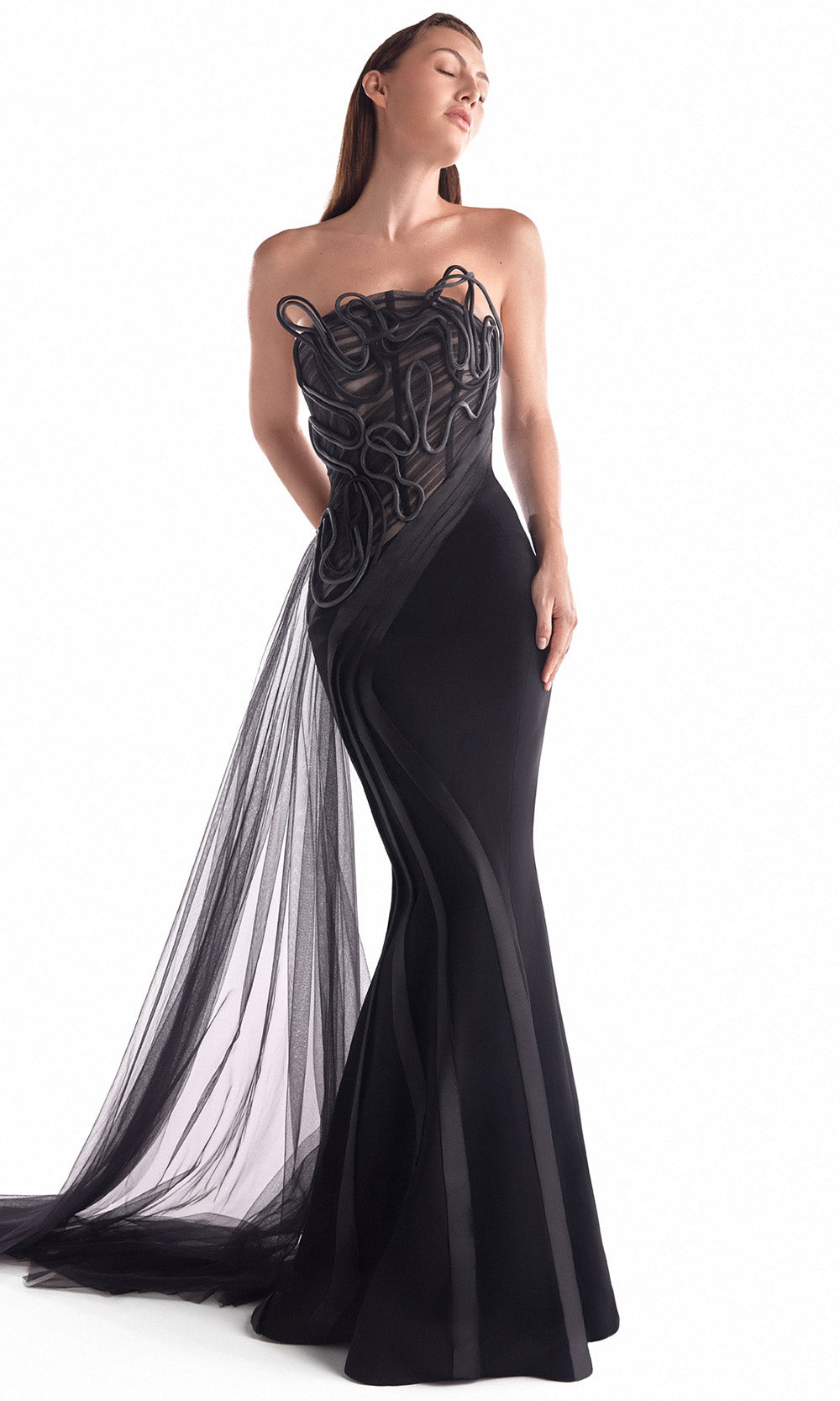 MNM COUTURE G2116 - Corded Embroidery Strapless Evening Gown - Image 4