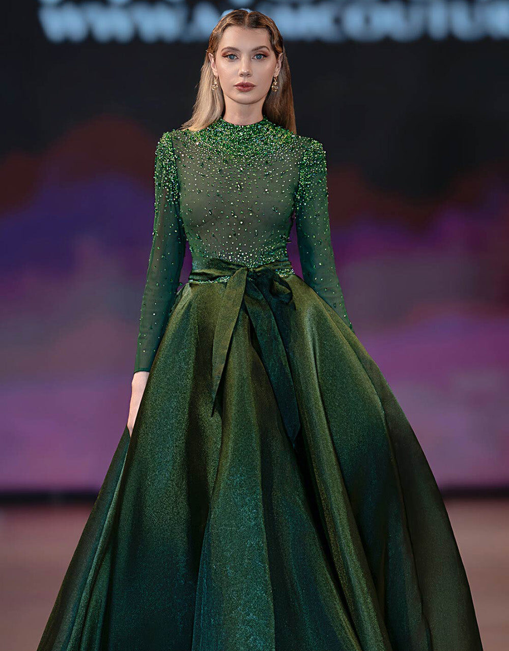 MNM COUTURE J03038 - Crystal Beaded Long Sleeve Ballgown