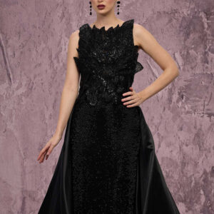 MNM COUTURE J03186 - Bateau Beaded Petal Applique Long Gown