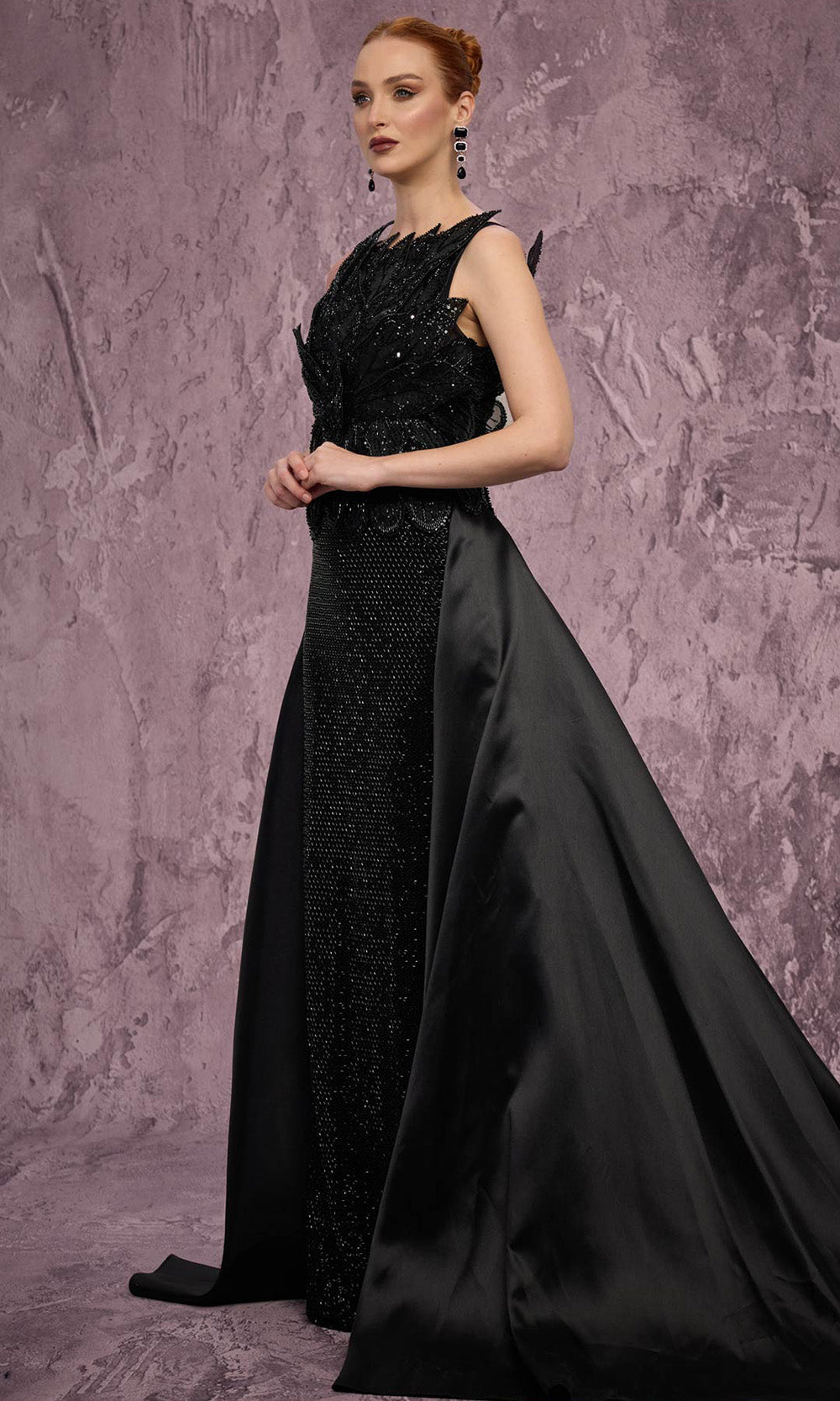 MNM COUTURE J03186 - Bateau Beaded Petal Applique Long Gown - Image 3
