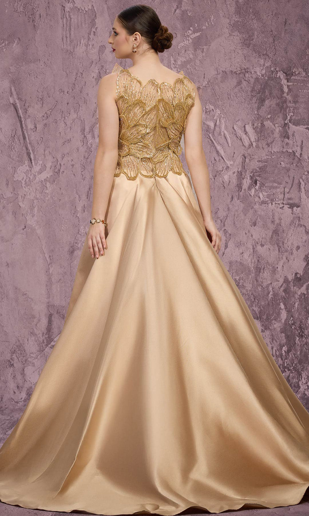 MNM COUTURE J03186 - Bateau Beaded Petal Applique Long Gown - Image 6
