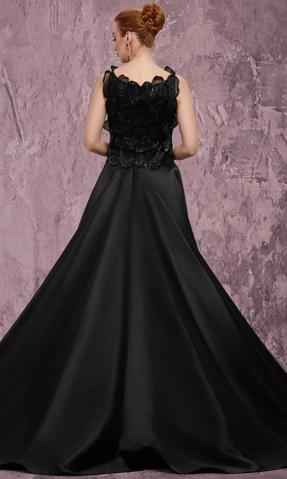 MNM COUTURE J03186 - Bateau Beaded Petal Applique Long Gown - Image 2