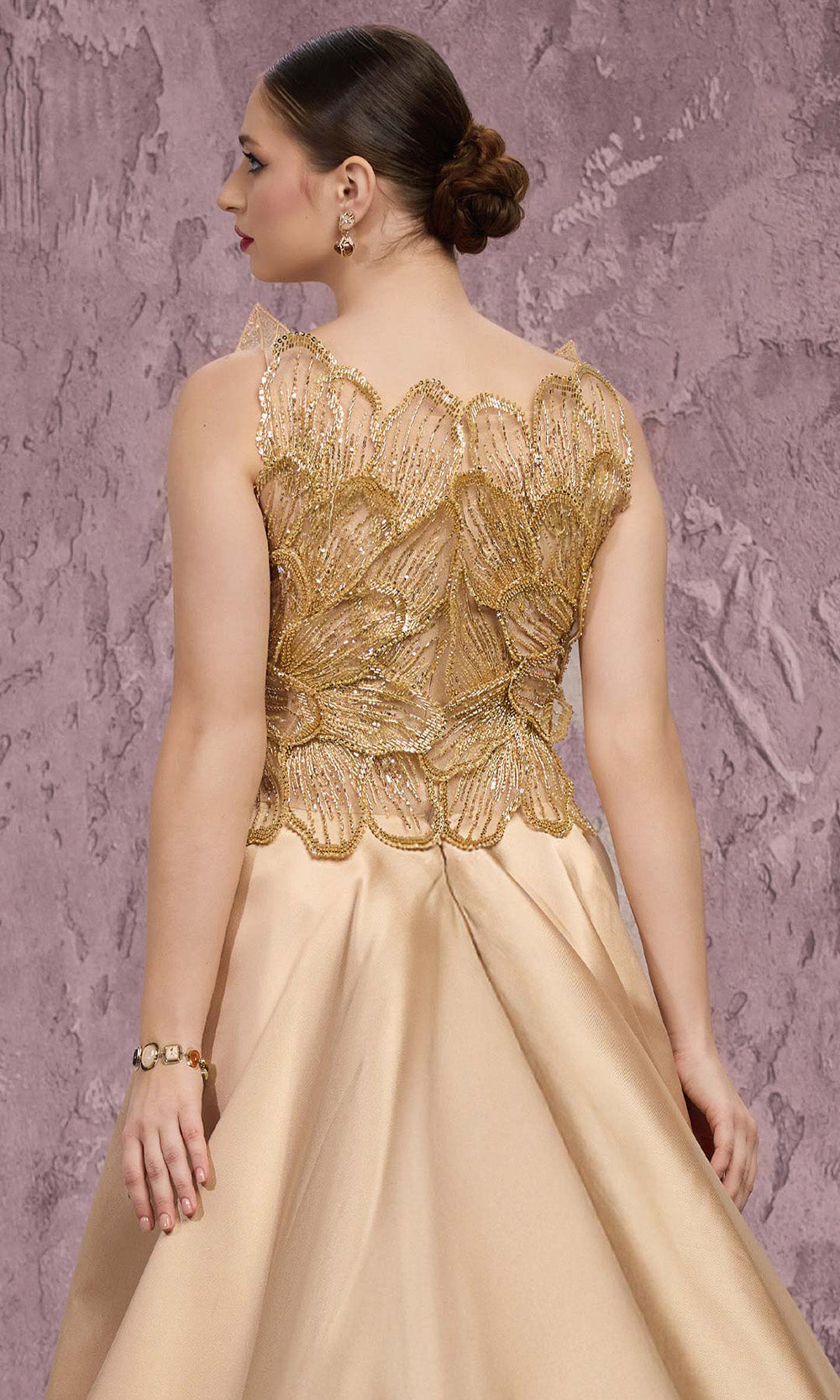 MNM COUTURE J03186 - Bateau Beaded Petal Applique Long Gown - Image 8