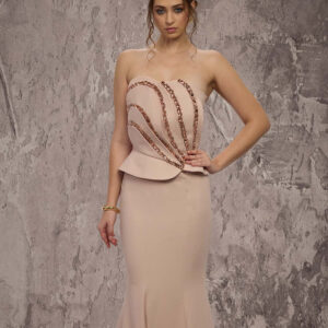 MNM COUTURE J03571 - Lace-Up Back Peplum Mermaid Gown