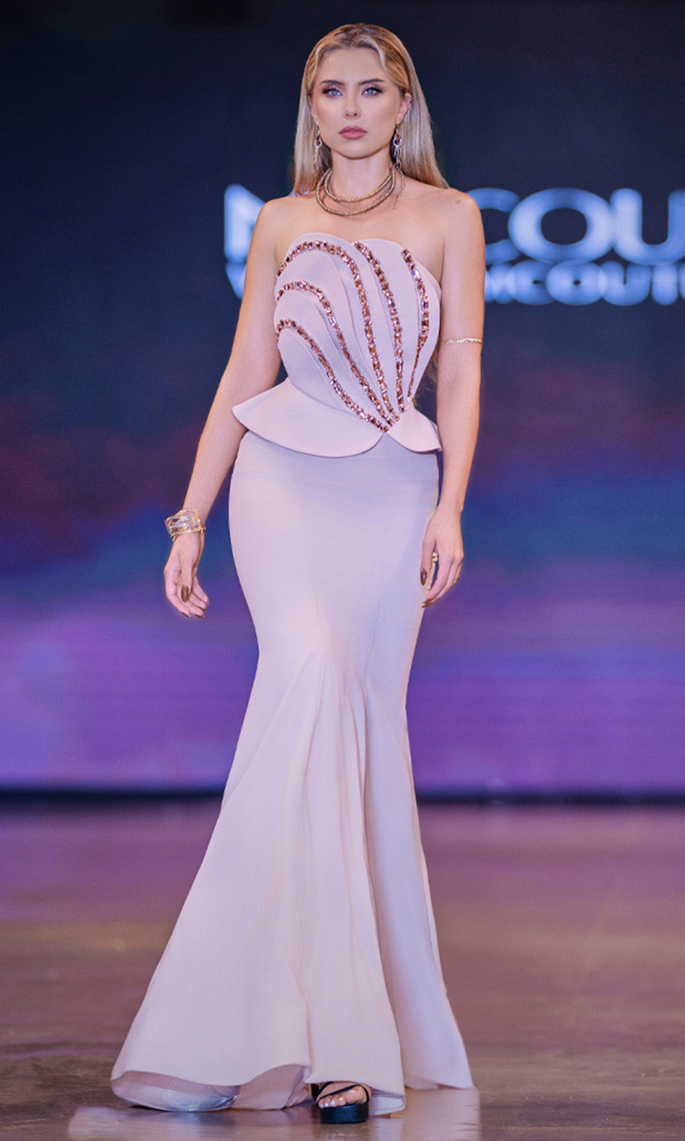 MNM COUTURE J03571 - Lace-Up Back Peplum Mermaid Gown - Image 6