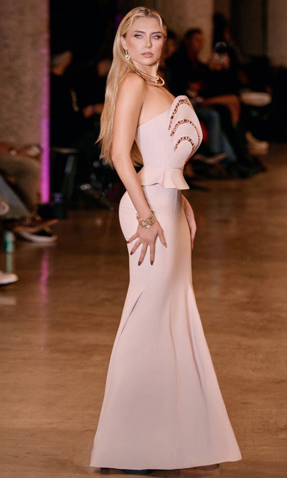 MNM COUTURE J03571 - Lace-Up Back Peplum Mermaid Gown - Image 7