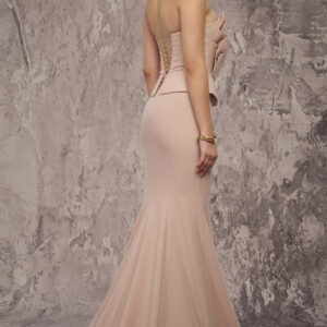 Alternative view of MNM COUTURE J03571 - Lace-Up Back Peplum Mermaid Gown