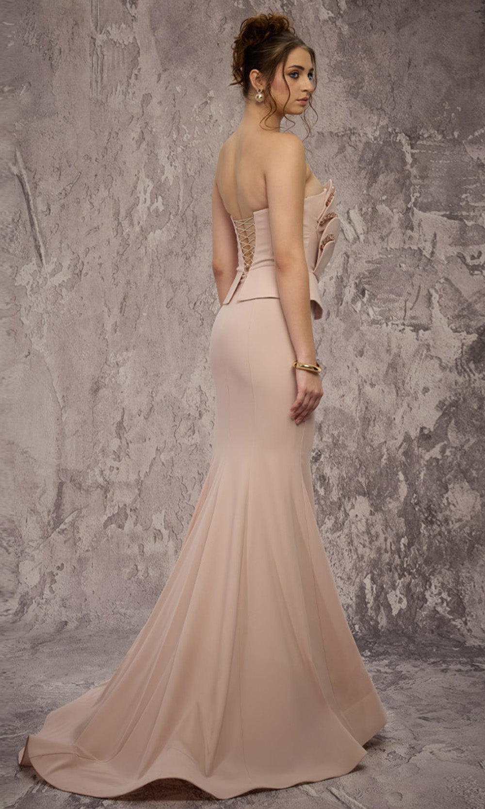 MNM COUTURE J03571 - Lace-Up Back Peplum Mermaid Gown - Image 2