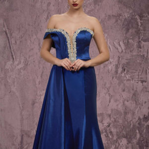 MNM COUTURE Q2414 - Crystal Embellished Plunging Evening Gown
