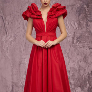 MNM COUTURE Q4363 - Ruffled Shoulder A-Line Taffeta Gown