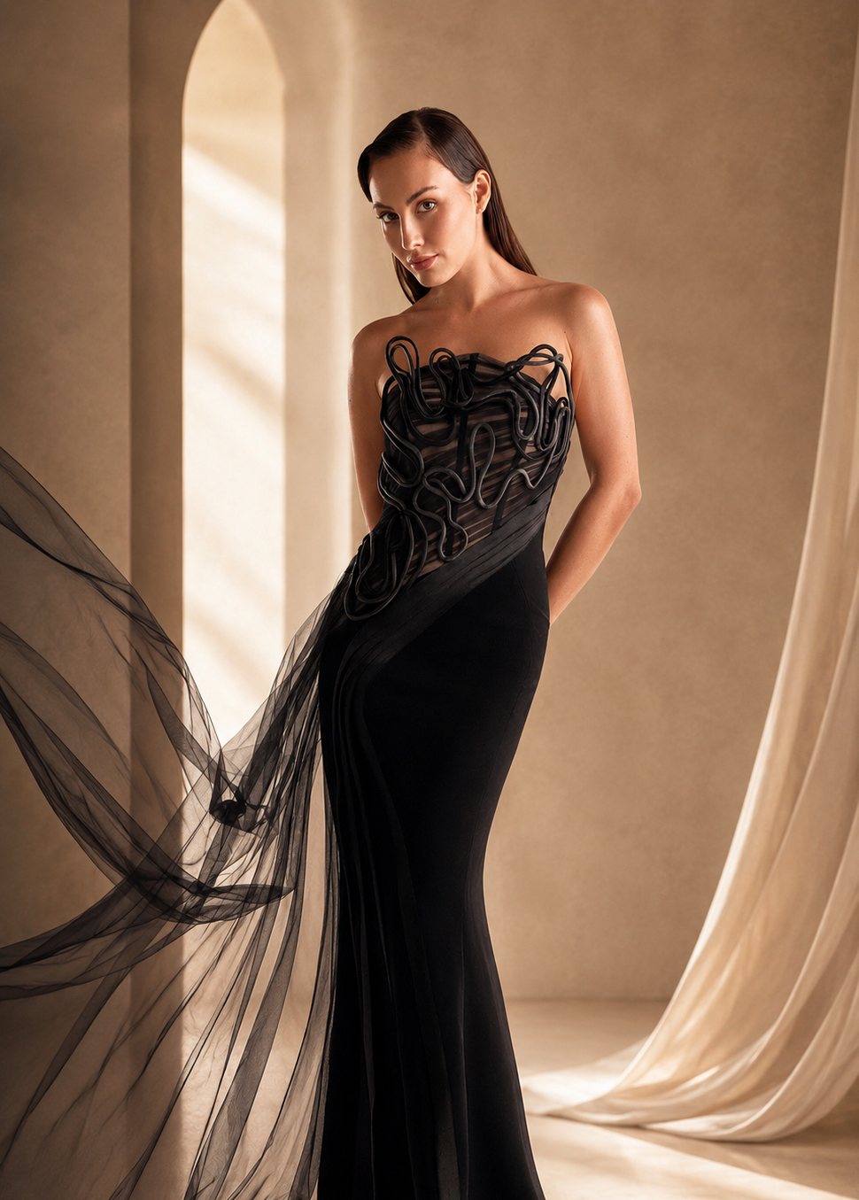 MNM COUTURE G2116 - Corded Embroidery Strapless Evening Gown