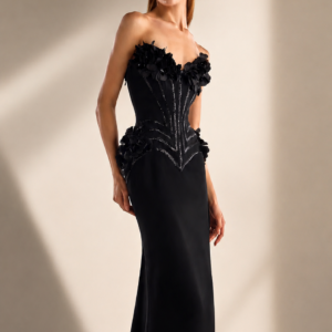 MNM COUTURE G2115 - Floral Applique Sweetheart Crepe Gown
